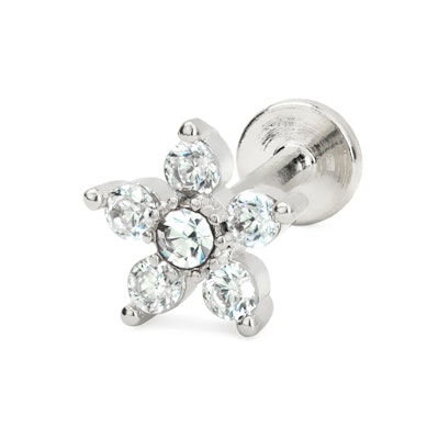 Labret internally threaded with studded flower