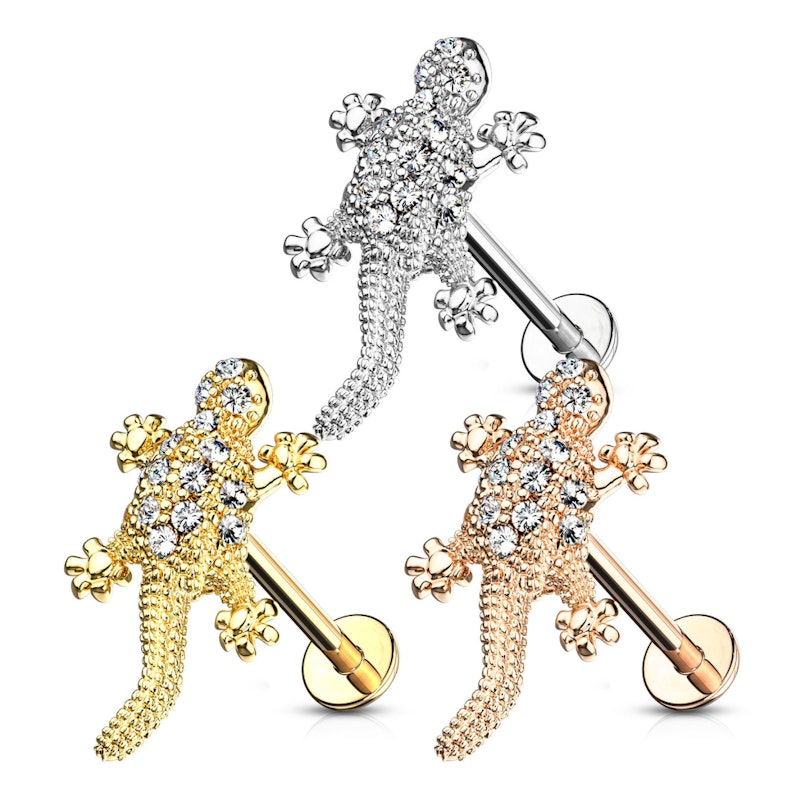 Labret internally threaded with studded lizard Piercing Jewelry