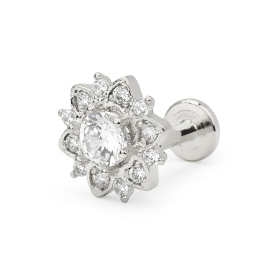 Labret internally threaded with studded lotus flower