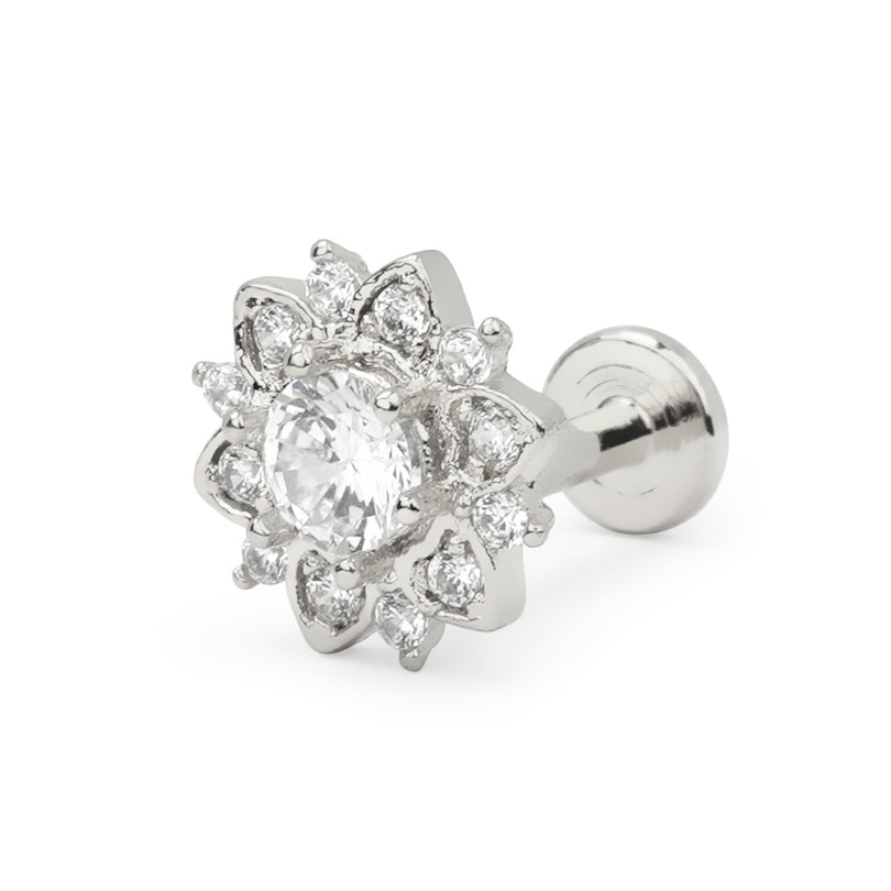 Labret internally threaded with studded lotus flower Body Jewelry