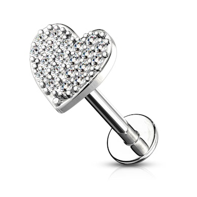 Labret internally threaded with studded heart