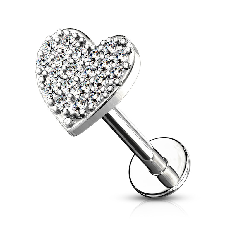 Labret internally threaded with studded heart Piercing Jewelry
