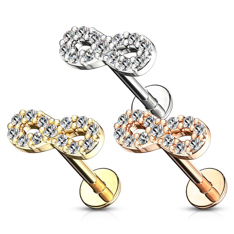 Labret internally threaded with studded infinity sign Body Jewelry