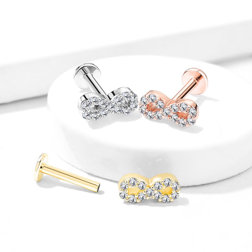 Labret internally threaded with studded infinity sign Piercing Jewelry