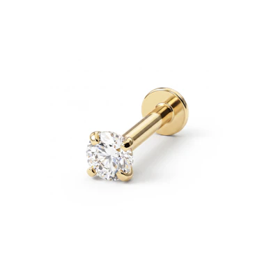 Labret made of 14k gold with internal thread and gem
