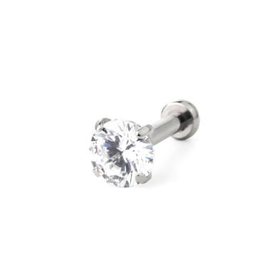Push-in labret made of titanium with prong set stone