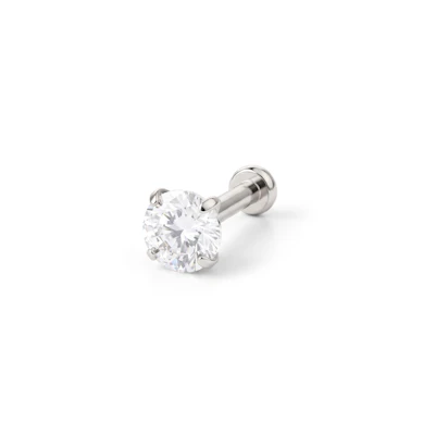 Push-in labret made of titanium with prong set stone