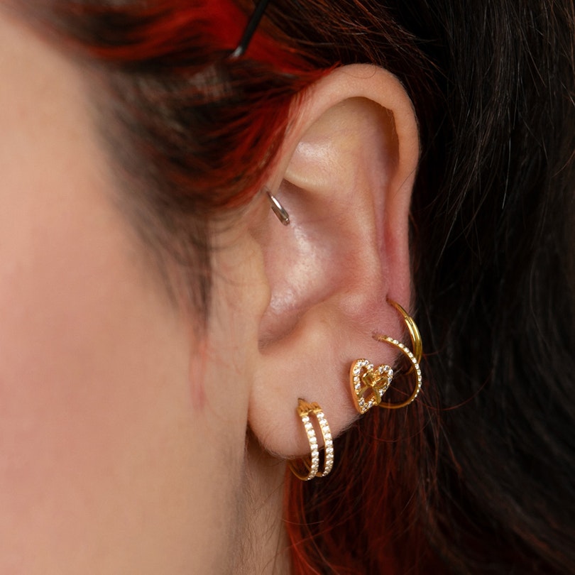 Labret with studded heart with bow and internal thread Piercing Jewelry