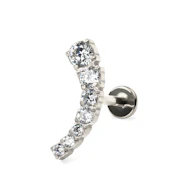 Titanium push-in labret with curving top and stones