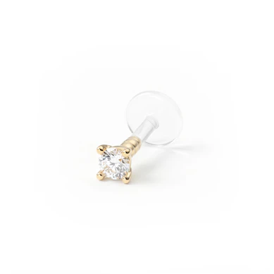 Labret with bioplastic post and solid 14k gold jeweled top