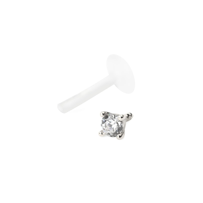 Labret with bioplastic post and solid 14k gold jeweled top Body Jewelry
