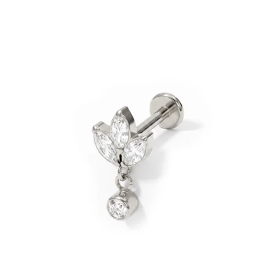Titanium labret with lotus flower design and stone dangle