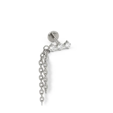 Titanium labret with trio of stones and double chain dangle