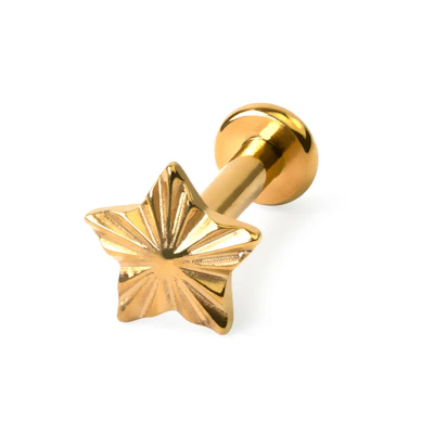 Star shaped titanium labret with textured pattern