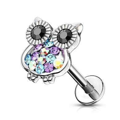 Labret with studded owl and internal thread