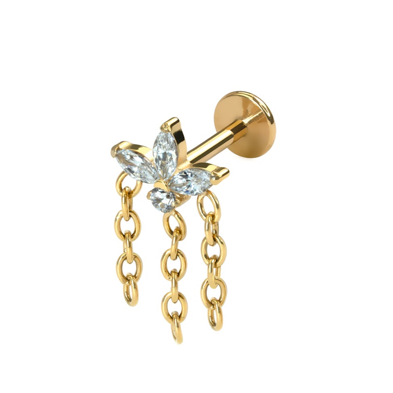 Flower labret in titanium with chains Piercings