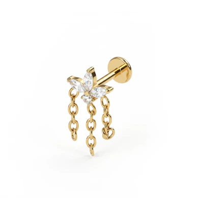 Flower labret in titanium with chains