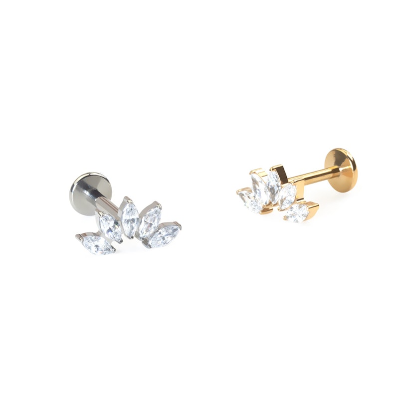 Curved titanium labret with 5 stones Piercing Jewelry