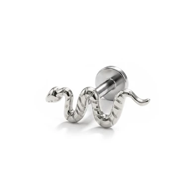 Push-in titanium labret with a snake