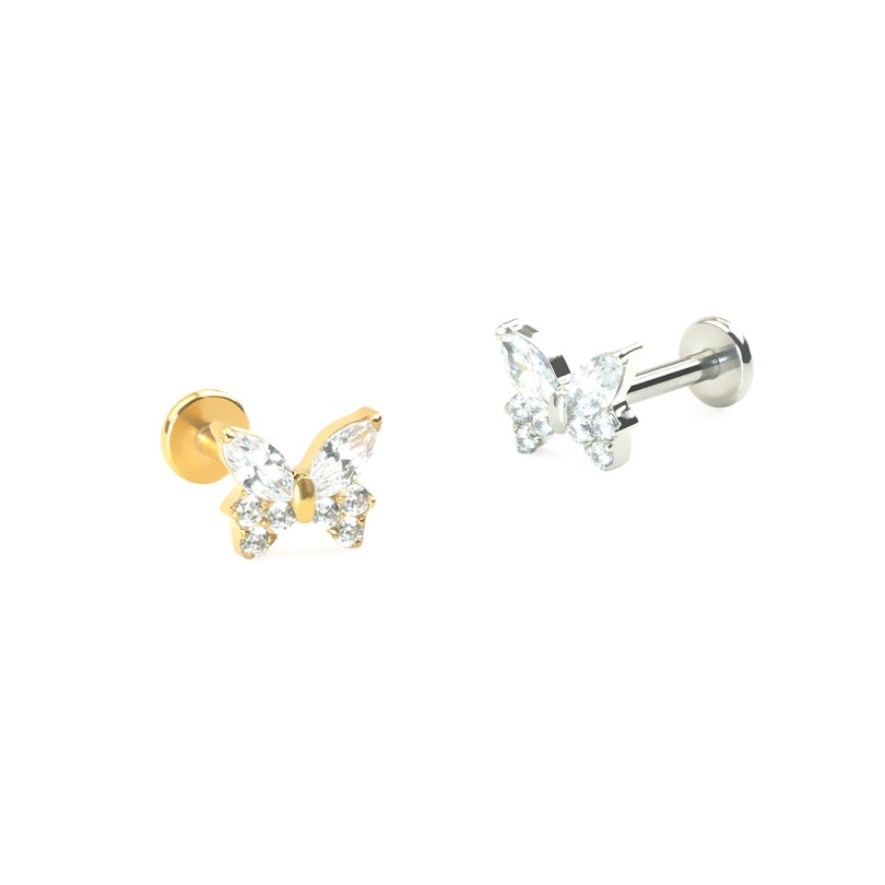 Titanium labret with CZ butterfly Piercing Jewelry