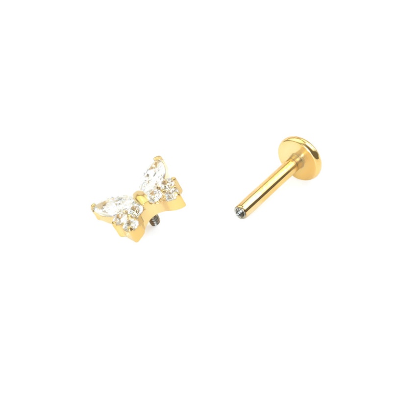 Titanium labret with CZ butterfly Body Piercing