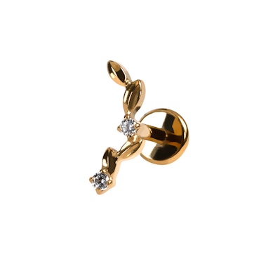 Titanium labret with curved design of leaves and stones