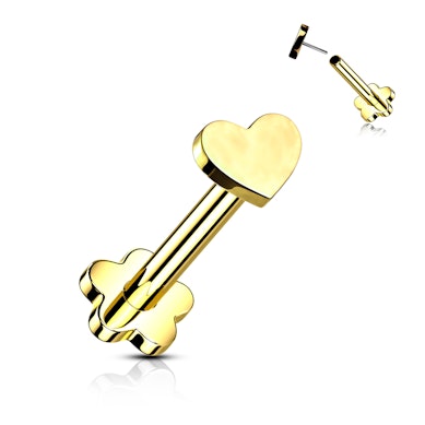 Double ended titanium labret with flower and heart