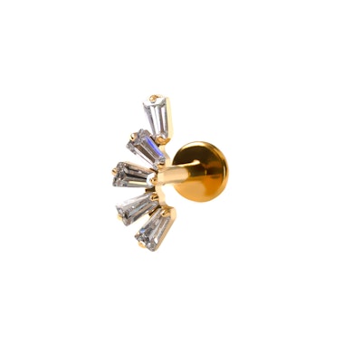 Titanium labret with baguette cut stones