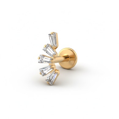 Titanium labret with baguette cut stones