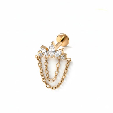 Titanium labret with stones and chains