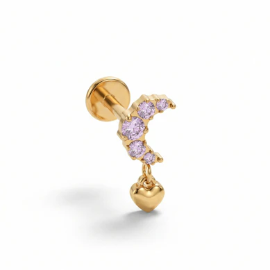 Labret φεγγάρι από τιτάνιο με ροζ πέτρες