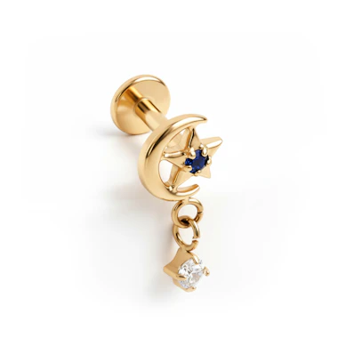 Labret από τιτάνιο φεγγάρι και αστέρι με κρεμαστό