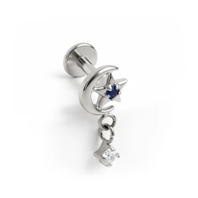 Titanium moon and star labret with charm
