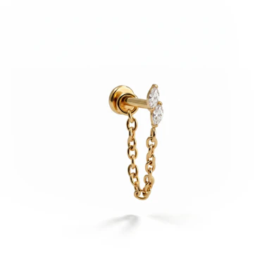 Double marquise stone titanium labret with chain