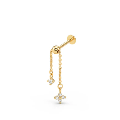 Moveable chain titanium labret with small flower