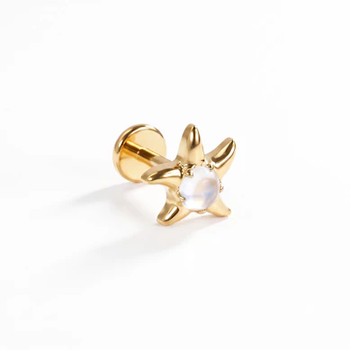 Starfish labret with moonstone in titanium
