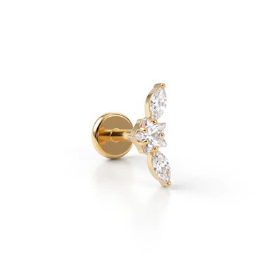 Titanium labret with central star flanked by two marquise cut stones