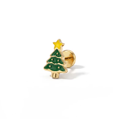 Green Christmas tree labret in titanium