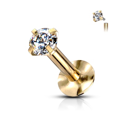Labret with internally threaded post and prong-set clear gem