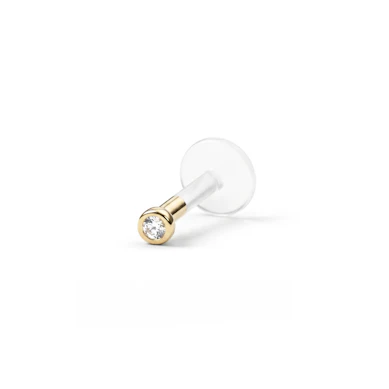 Labret with jeweled 14k gold top and ptfe post