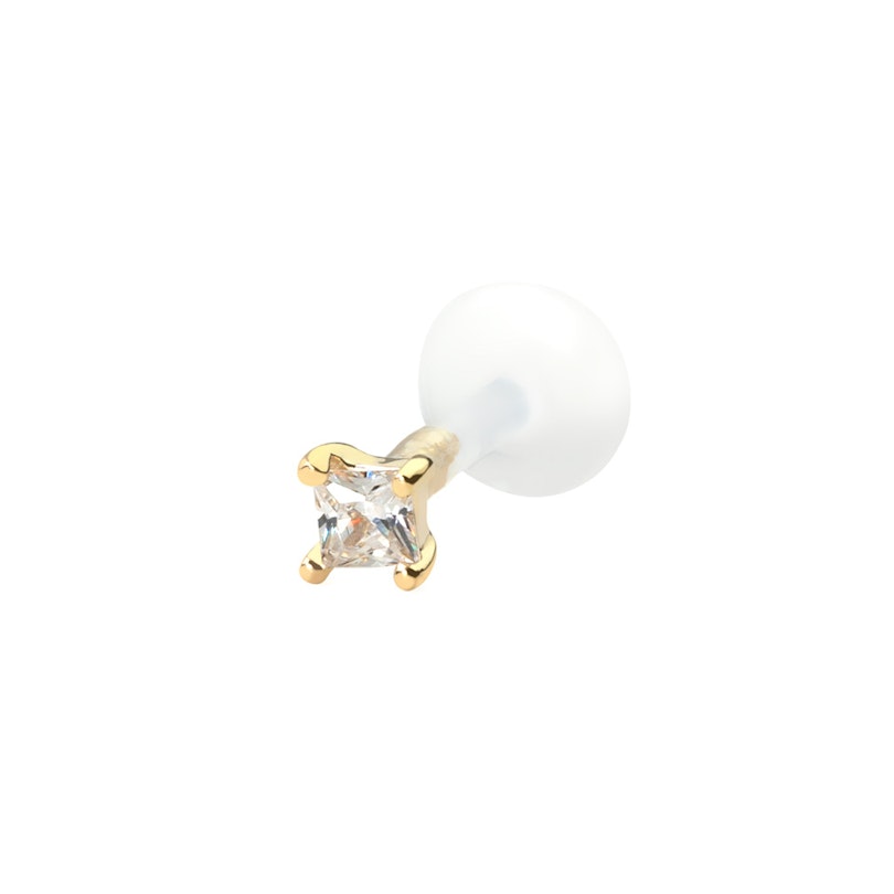 Labret made of 14k gold with square stone and ptfe post Piercing Jewelry