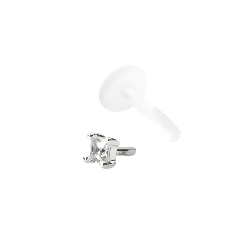 Labret made of 14k gold with square stone and ptfe post Body Jewelry