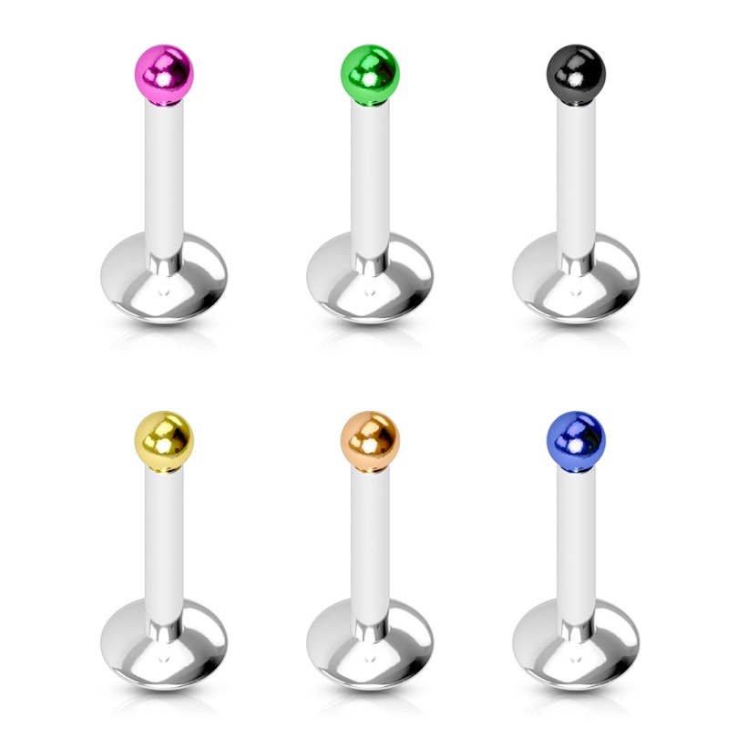 Labret with tiny titanium plated top ball Body Piercing