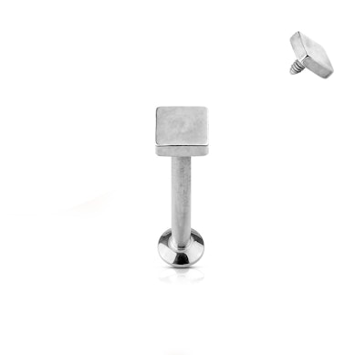 Labret with internally threaded post and square top