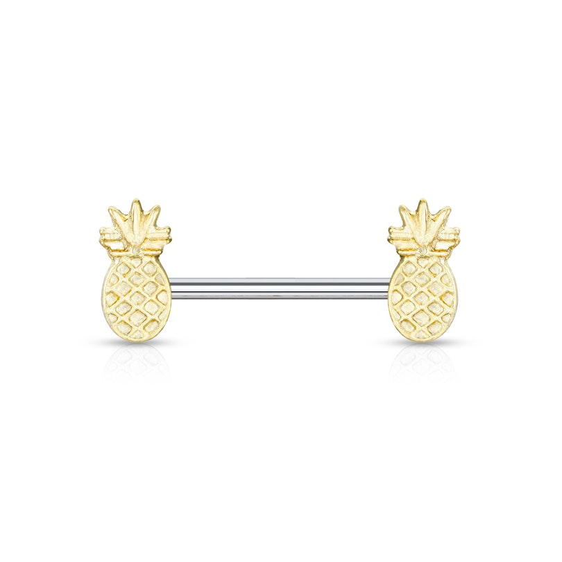 Nipple piercing with pineapples in the ends Body Jewelry