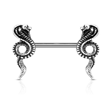 Nipple piercing with cobras in the ends