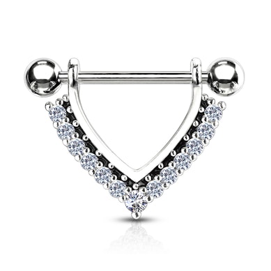 Nipple piercing in V-shape with stones