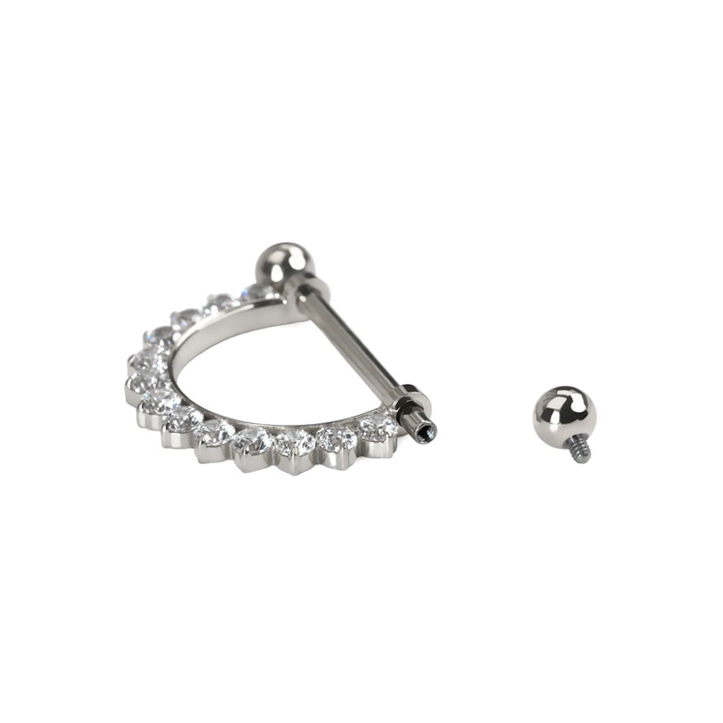 Titanium nipple barbell with CZ stone semi-circle Body Piercing