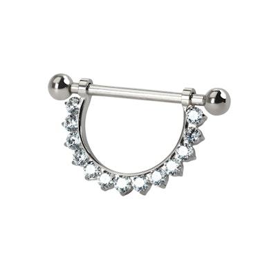 Titanium nipple barbell with CZ stone semi-circle