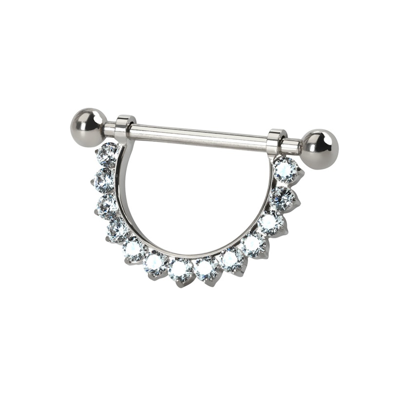 Titanium nipple barbell with CZ stone semi-circle Body Piercing